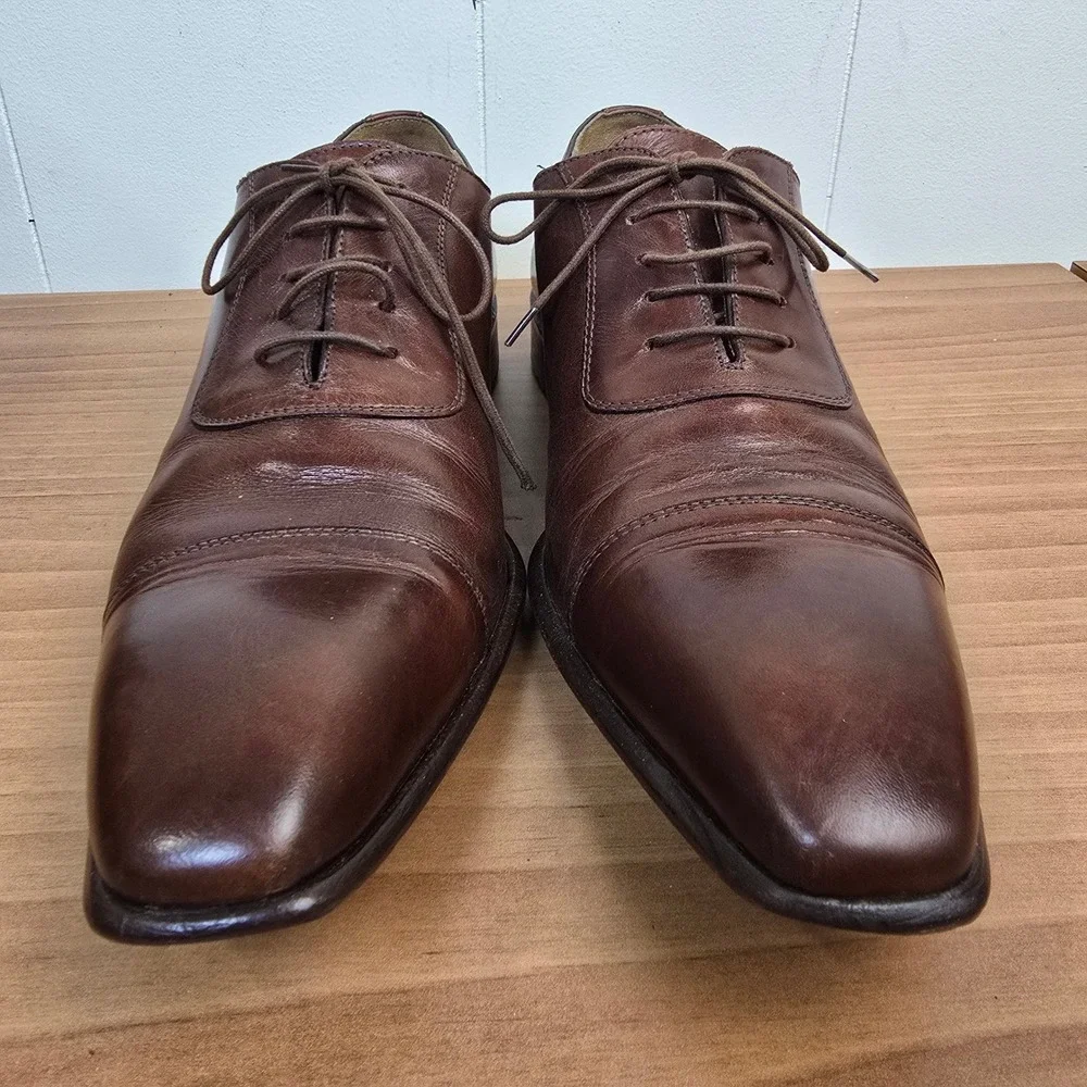 Saks Fifth Avenue 8.5 M Brown‎ Leather Cap Toe Oxford Made in Italy